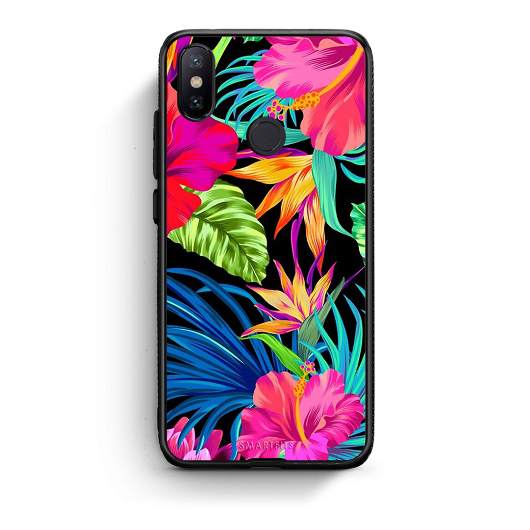 Xiaomi Mi A2 Tropical Flowers θήκη από τη Smartfits με σχέδιο στο πίσω μέρος και μαύρο περίβλημα | Smartphone case with colorful back and black bezels by Smartfits