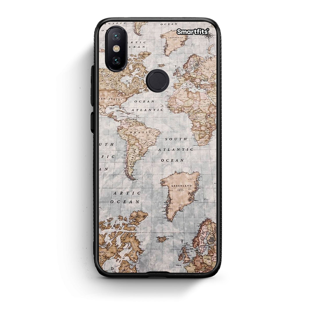 Xiaomi Mi A2 World Map Θήκη από τη Smartfits με σχέδιο στο πίσω μέρος και μαύρο περίβλημα | Smartphone case with colorful back and black bezels by Smartfits