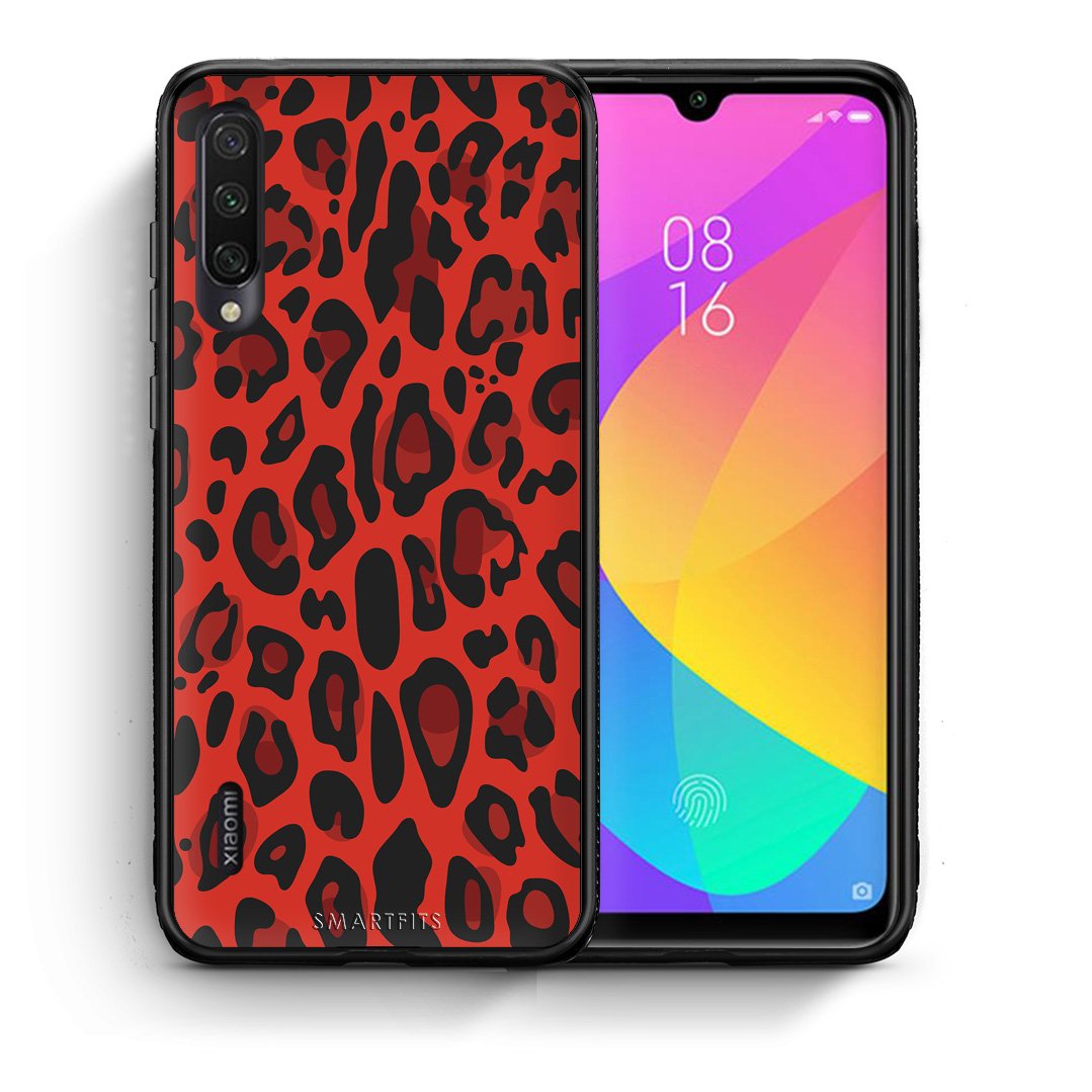 Θήκη Xiaomi Mi A3 Red Leopard Animal από τη Smartfits με σχέδιο στο πίσω μέρος και μαύρο περίβλημα | Xiaomi Mi A3 Red Leopard Animal case with colorful back and black bezels