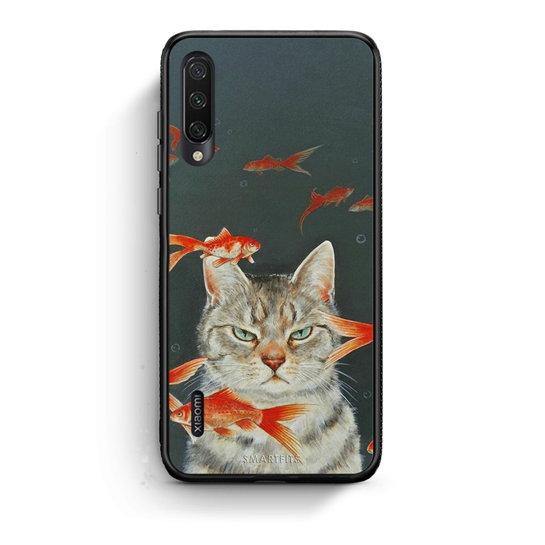 Xiaomi Mi A3 Cat Goldfish θήκη από τη Smartfits με σχέδιο στο πίσω μέρος και μαύρο περίβλημα | Smartphone case with colorful back and black bezels by Smartfits