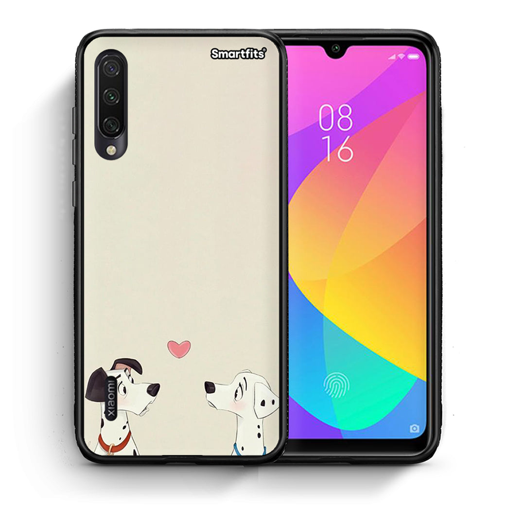 Θήκη Xiaomi Mi A3 Dalmatians Love από τη Smartfits με σχέδιο στο πίσω μέρος και μαύρο περίβλημα | Xiaomi Mi A3 Dalmatians Love case with colorful back and black bezels