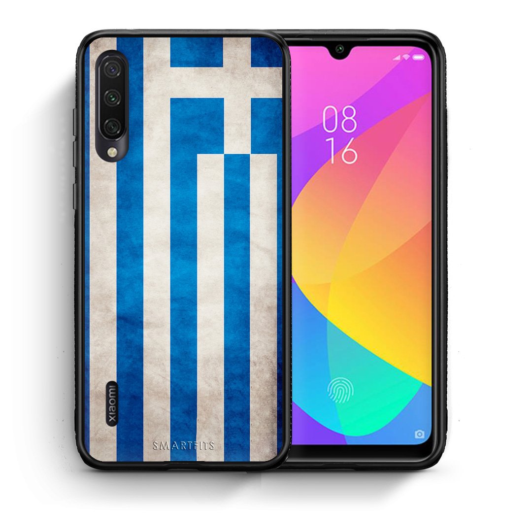 Θήκη Xiaomi Mi A3 Greek Flag από τη Smartfits με σχέδιο στο πίσω μέρος και μαύρο περίβλημα | Xiaomi Mi A3 Greek Flag case with colorful back and black bezels