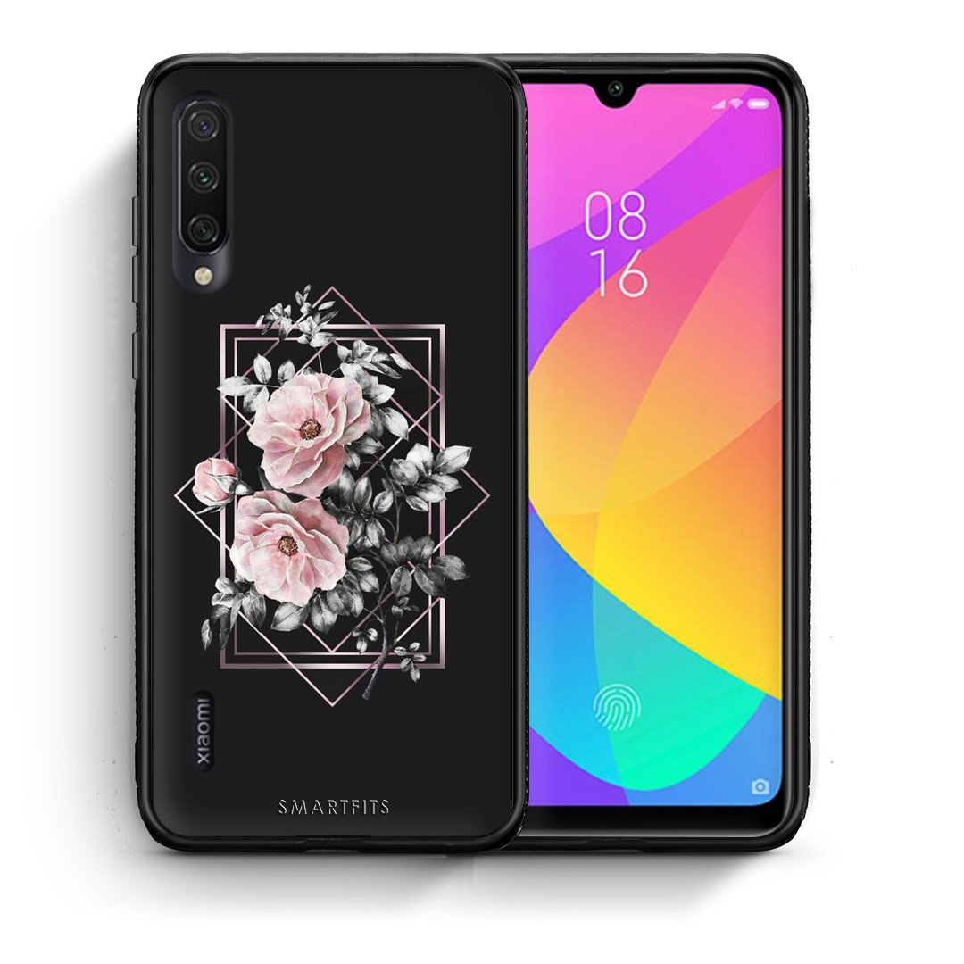 Θήκη Xiaomi Mi A3 Frame Flower από τη Smartfits με σχέδιο στο πίσω μέρος και μαύρο περίβλημα | Xiaomi Mi A3 Frame Flower case with colorful back and black bezels