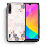 Thumbnail for Θήκη Xiaomi Mi A3 Hexagon Pink Marble από τη Smartfits με σχέδιο στο πίσω μέρος και μαύρο περίβλημα | Xiaomi Mi A3 Hexagon Pink Marble case with colorful back and black bezels