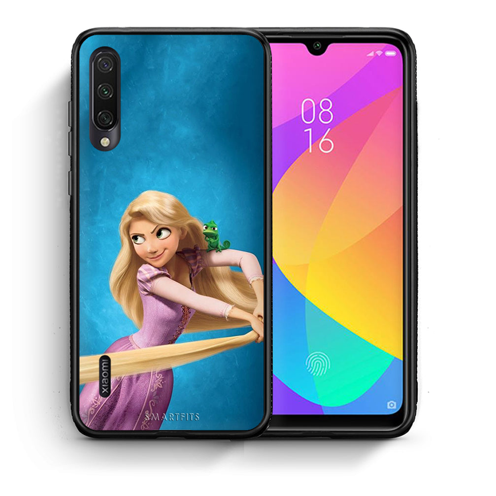 Θήκη Αγίου Βαλεντίνου Xiaomi Mi A3 Tangled 2 από τη Smartfits με σχέδιο στο πίσω μέρος και μαύρο περίβλημα | Xiaomi Mi A3 Tangled 2 case with colorful back and black bezels