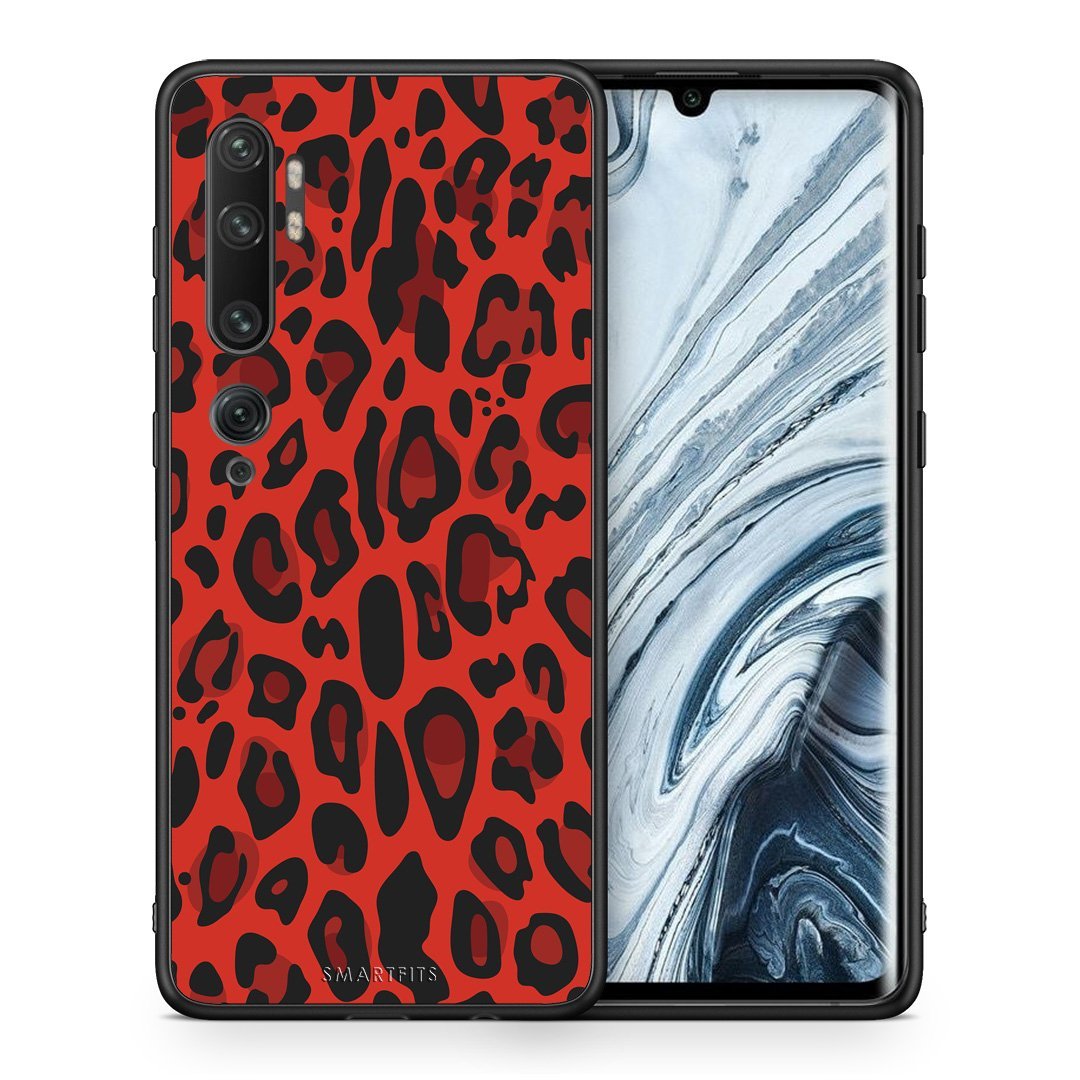 Θήκη Xiaomi Mi Note 10 Pro Red Leopard Animal από τη Smartfits με σχέδιο στο πίσω μέρος και μαύρο περίβλημα | Xiaomi Mi Note 10 Pro Red Leopard Animal case with colorful back and black bezels