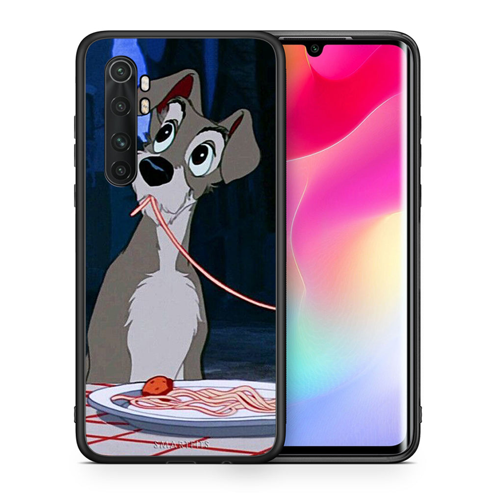 Θήκη Αγίου Βαλεντίνου Xiaomi Mi Note 10 Lite Lady And Tramp 1 από τη Smartfits με σχέδιο στο πίσω μέρος και μαύρο περίβλημα | Xiaomi Mi Note 10 Lite Lady And Tramp 1 case with colorful back and black bezels