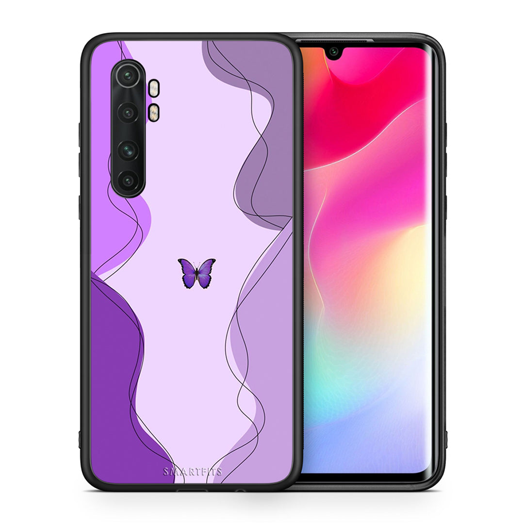 Θήκη Αγίου Βαλεντίνου Xiaomi Mi Note 10 Lite Purple Mariposa από τη Smartfits με σχέδιο στο πίσω μέρος και μαύρο περίβλημα | Xiaomi Mi Note 10 Lite Purple Mariposa case with colorful back and black bezels