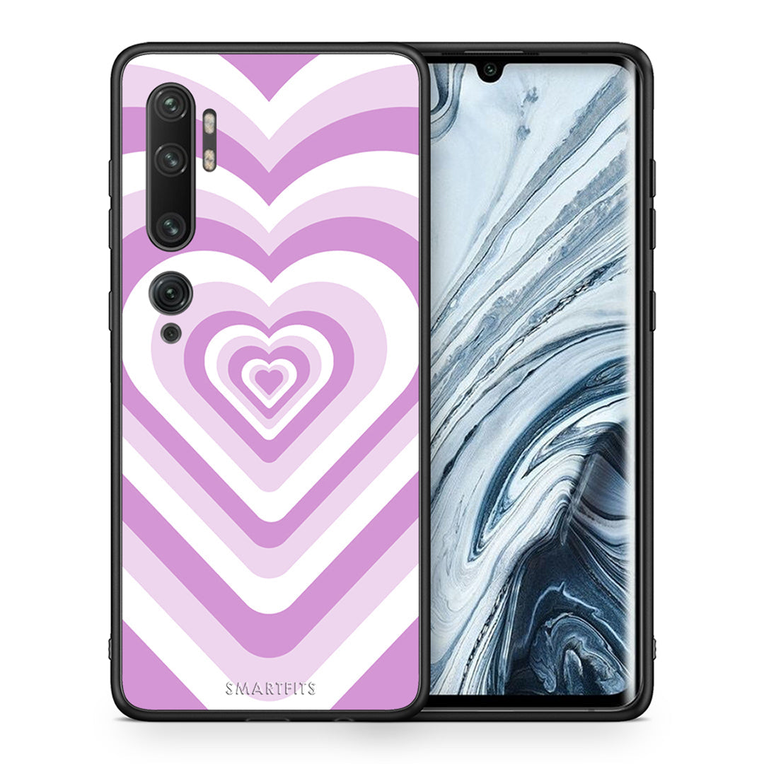 Θήκη Xiaomi Mi Note 10/10 Pro Lilac Hearts από τη Smartfits με σχέδιο στο πίσω μέρος και μαύρο περίβλημα | Xiaomi Mi Note 10/10 Pro Lilac Hearts case with colorful back and black bezels