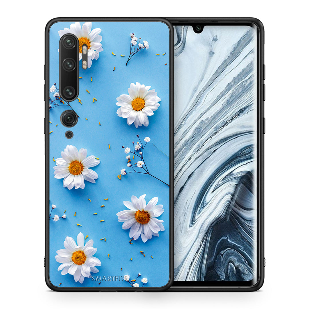 Θήκη Xiaomi Mi Note 10/10 Pro Real Daisies από τη Smartfits με σχέδιο στο πίσω μέρος και μαύρο περίβλημα | Xiaomi Mi Note 10/10 Pro Real Daisies case with colorful back and black bezels