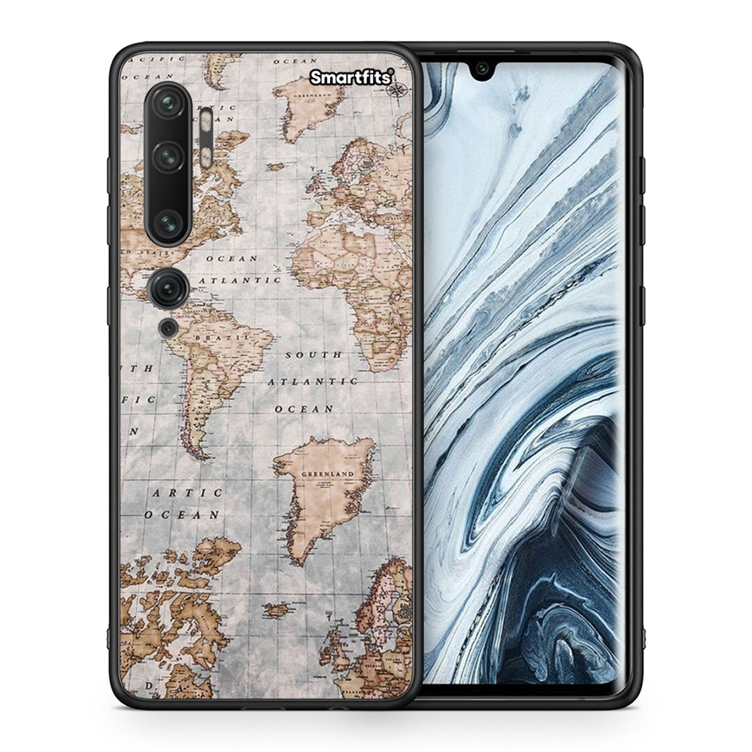 Θήκη Xiaomi Mi Note 10 / 10 Pro World Map από τη Smartfits με σχέδιο στο πίσω μέρος και μαύρο περίβλημα | Xiaomi Mi Note 10 / 10 Pro World Map case with colorful back and black bezels