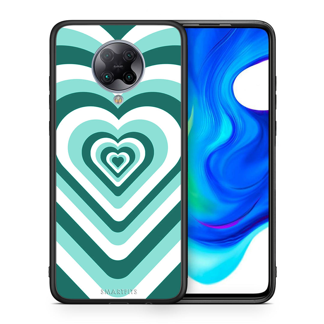 Θήκη Xiaomi Poco F2 Pro Green Hearts από τη Smartfits με σχέδιο στο πίσω μέρος και μαύρο περίβλημα | Xiaomi Poco F2 Pro Green Hearts case with colorful back and black bezels