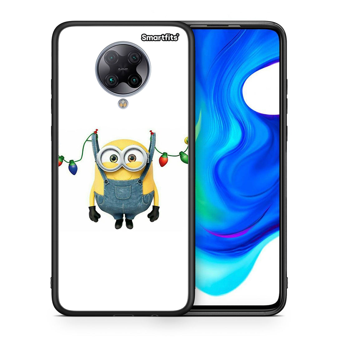 Θήκη Xiaomi Poco F2 Pro Xmas Minion Lights από τη Smartfits με σχέδιο στο πίσω μέρος και μαύρο περίβλημα | Xiaomi Poco F2 Pro Xmas Minion Lights case with colorful back and black bezels