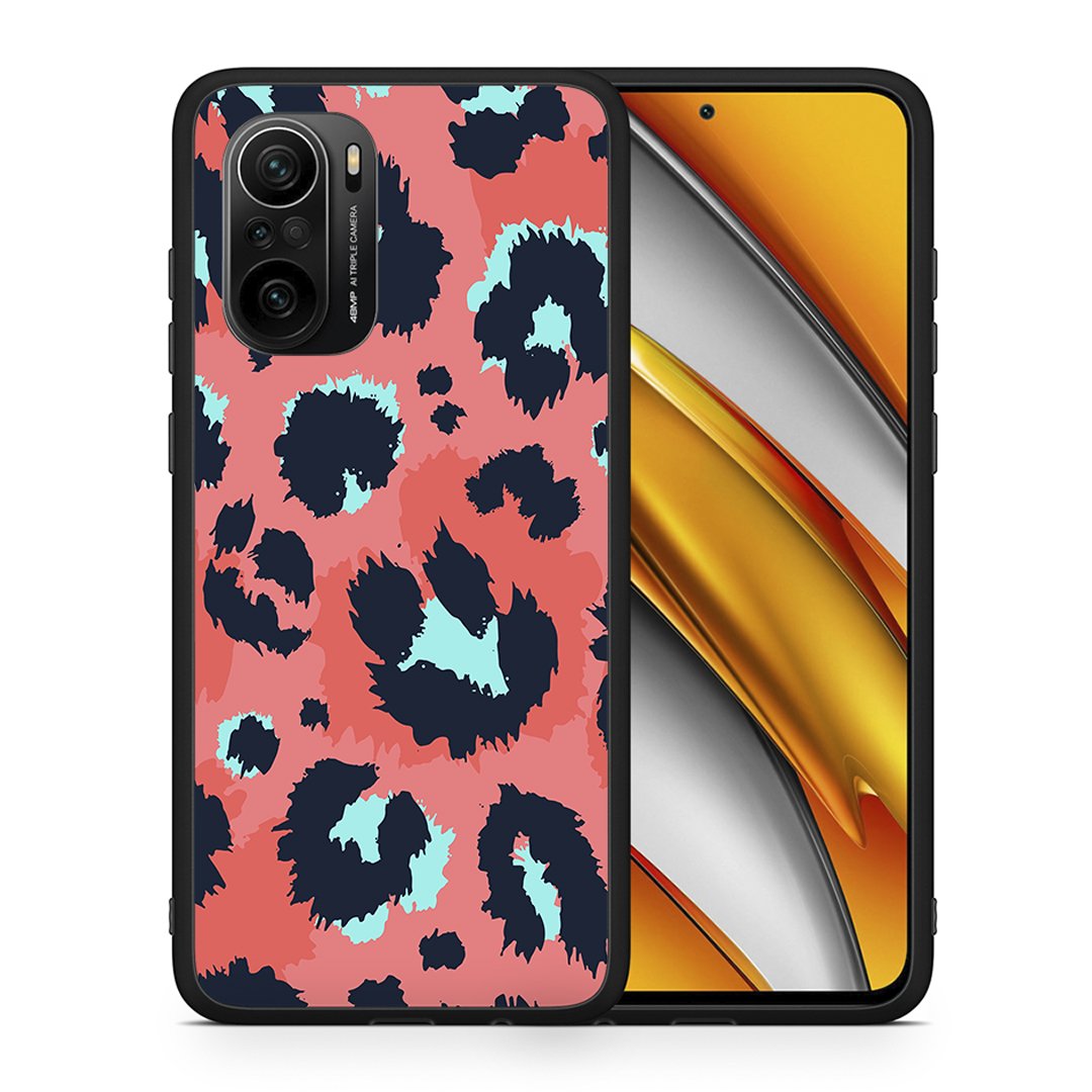 Θήκη Xiaomi Poco F3 Pink Leopard Animal από τη Smartfits με σχέδιο στο πίσω μέρος και μαύρο περίβλημα | Xiaomi Poco F3 Pink Leopard Animal case with colorful back and black bezels