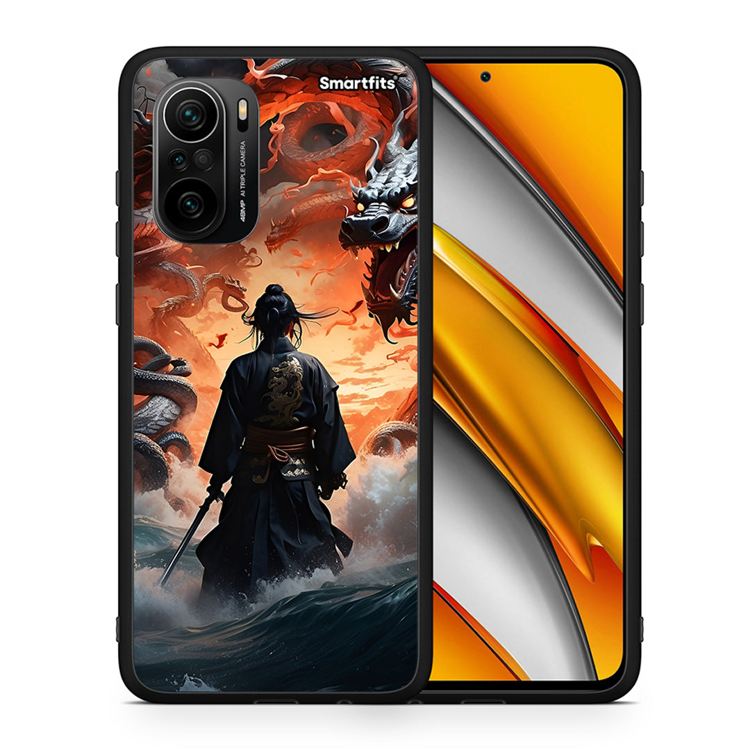 Θήκη Xiaomi Poco F3 Dragons Fight από τη Smartfits με σχέδιο στο πίσω μέρος και μαύρο περίβλημα | Xiaomi Poco F3 Dragons Fight case with colorful back and black bezels