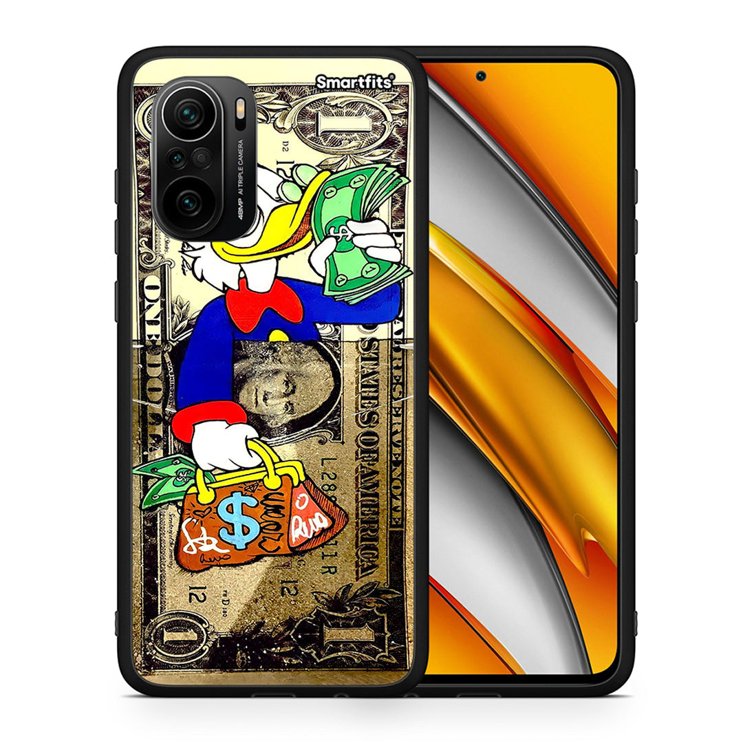 Θήκη Xiaomi Poco F3 Duck Money από τη Smartfits με σχέδιο στο πίσω μέρος και μαύρο περίβλημα | Xiaomi Poco F3 Duck Money case with colorful back and black bezels