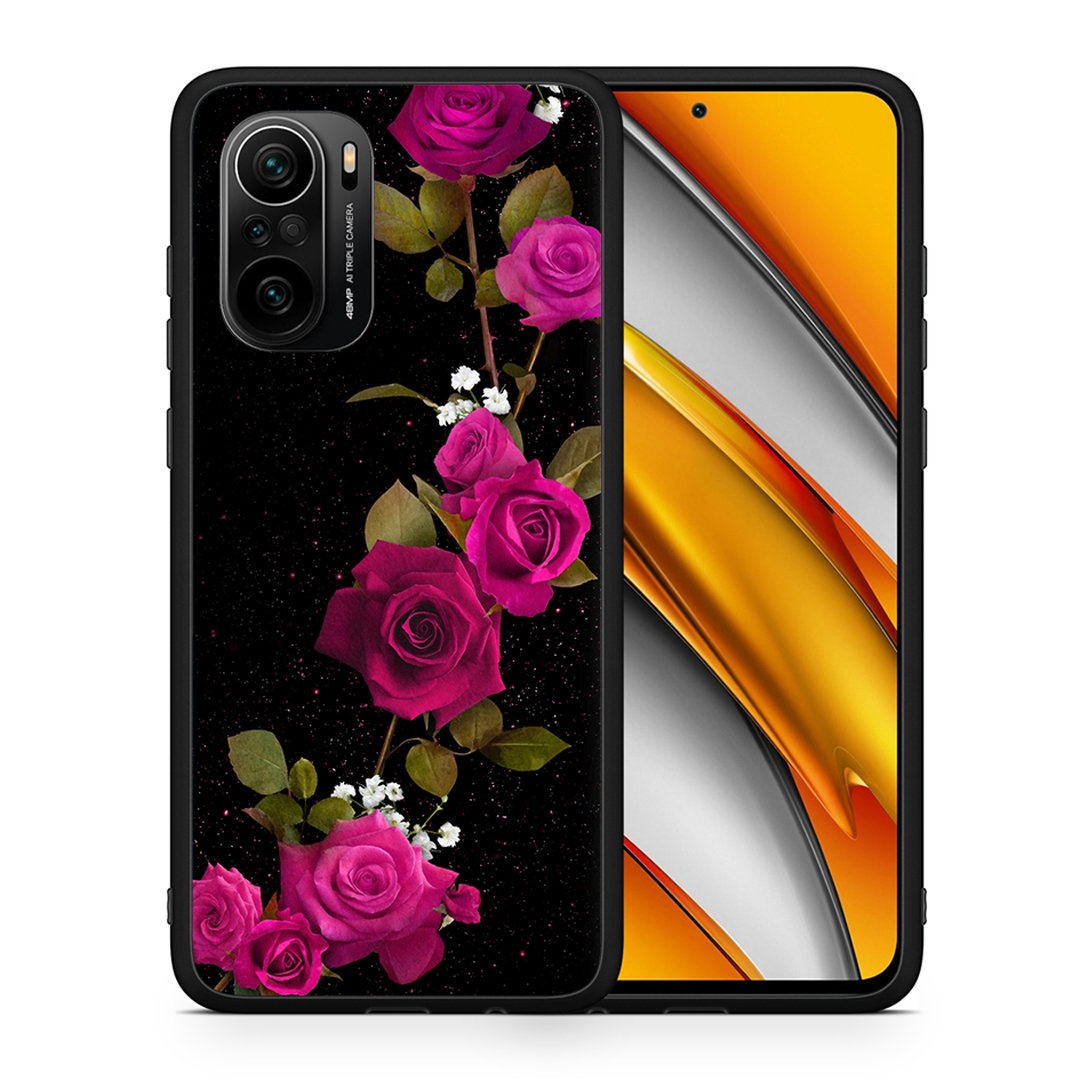 Θήκη Xiaomi Poco F3 Red Roses Flower από τη Smartfits με σχέδιο στο πίσω μέρος και μαύρο περίβλημα | Xiaomi Poco F3 Red Roses Flower case with colorful back and black bezels