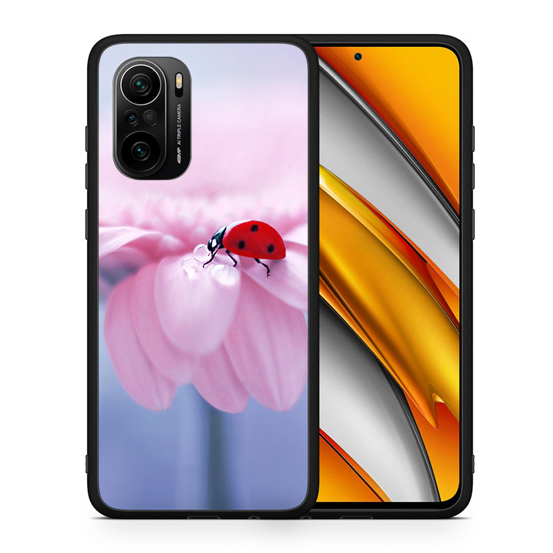 Θήκη Xiaomi Poco F3 Ladybug Flower από τη Smartfits με σχέδιο στο πίσω μέρος και μαύρο περίβλημα | Xiaomi Poco F3 Ladybug Flower case with colorful back and black bezels