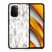 Thumbnail for Θήκη Xiaomi Poco F3 Gold Geometric Marble από τη Smartfits με σχέδιο στο πίσω μέρος και μαύρο περίβλημα | Xiaomi Poco F3 Gold Geometric Marble case with colorful back and black bezels