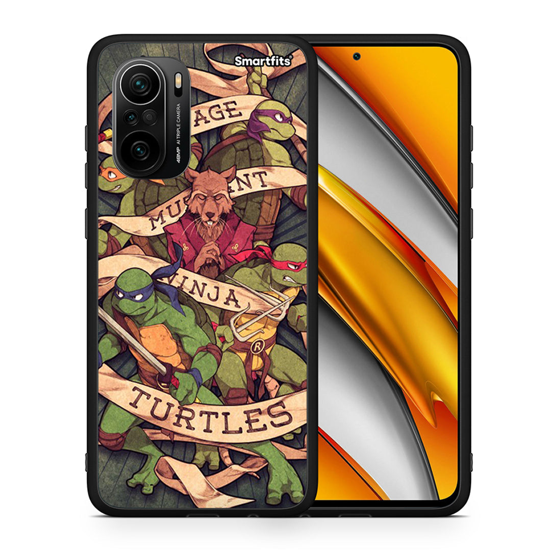 Θήκη Xiaomi Poco F3 Ninja Turtles από τη Smartfits με σχέδιο στο πίσω μέρος και μαύρο περίβλημα | Xiaomi Poco F3 Ninja Turtles case with colorful back and black bezels