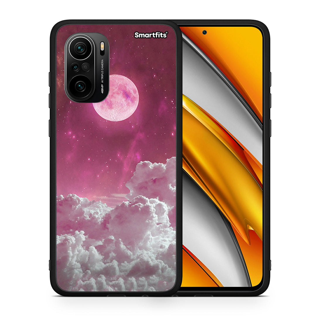 Θήκη Xiaomi Poco F3 Pink Moon από τη Smartfits με σχέδιο στο πίσω μέρος και μαύρο περίβλημα | Xiaomi Poco F3 Pink Moon case with colorful back and black bezels