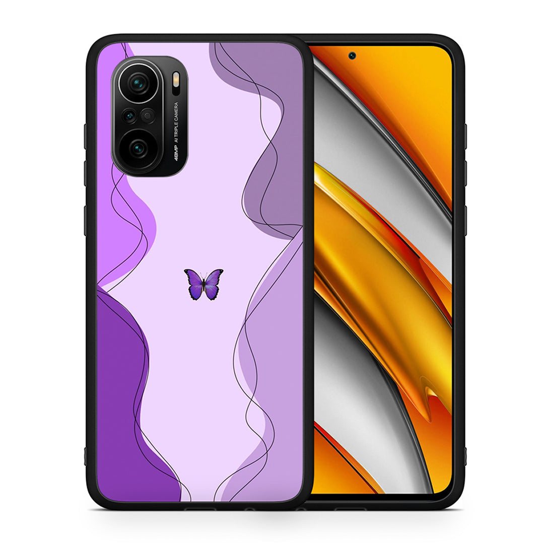 Θήκη Αγίου Βαλεντίνου Xiaomi Poco F3 Purple Mariposa από τη Smartfits με σχέδιο στο πίσω μέρος και μαύρο περίβλημα | Xiaomi Poco F3 Purple Mariposa case with colorful back and black bezels