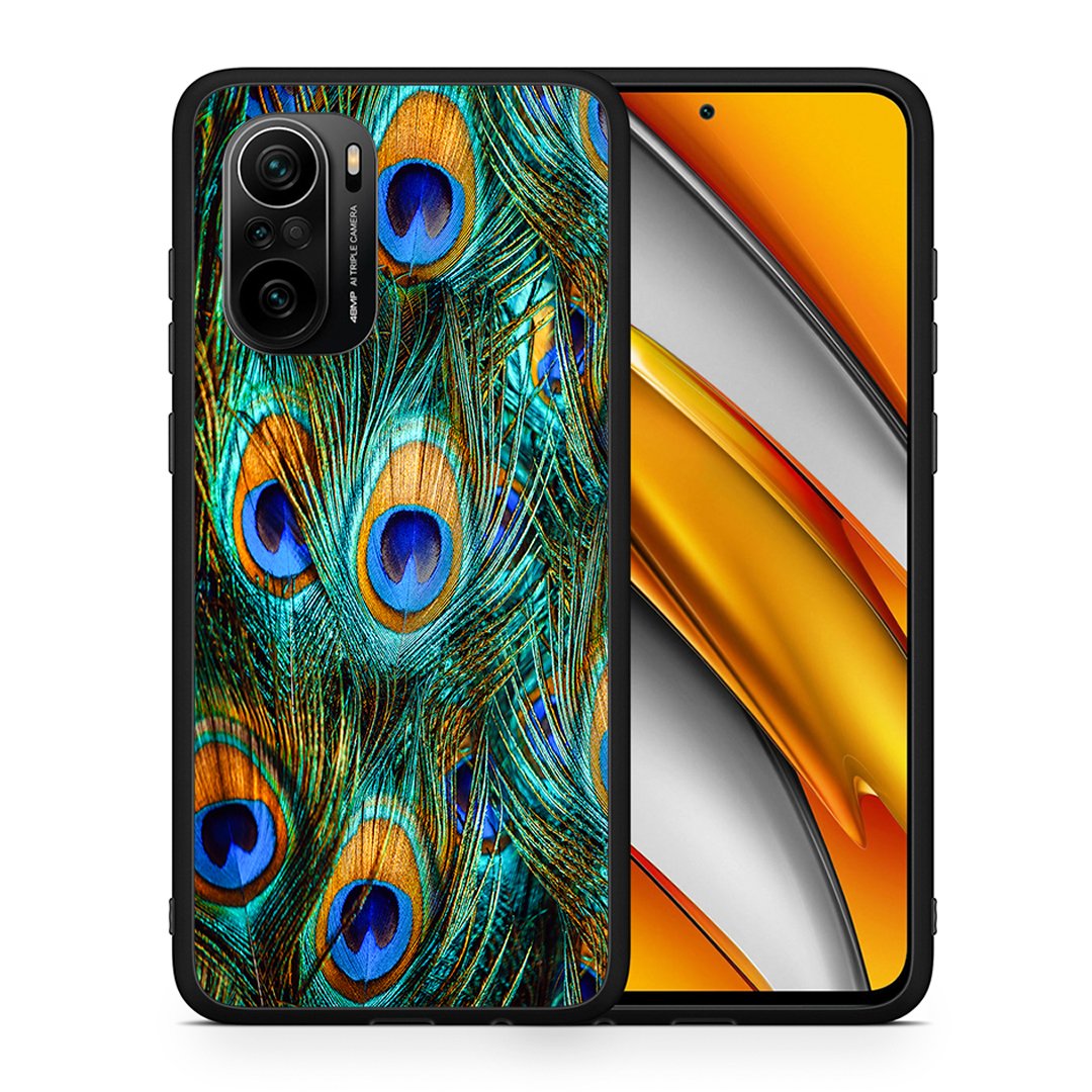 Θήκη Xiaomi Mi 11i Real Peacock Feathers από τη Smartfits με σχέδιο στο πίσω μέρος και μαύρο περίβλημα | Xiaomi Mi 11i Real Peacock Feathers case with colorful back and black bezels