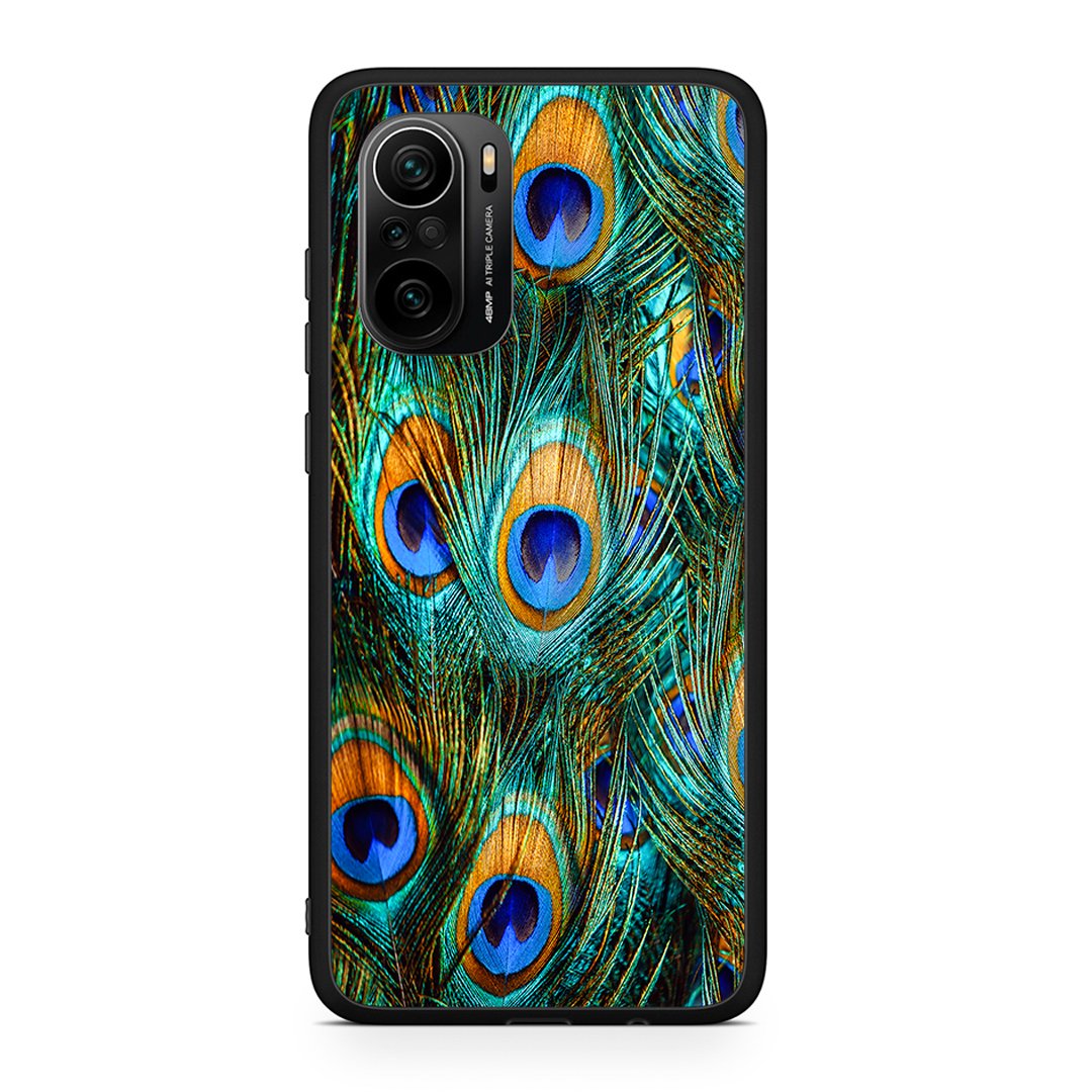 Xiaomi Poco F3 Real Peacock Feathers θήκη από τη Smartfits με σχέδιο στο πίσω μέρος και μαύρο περίβλημα | Smartphone case with colorful back and black bezels by Smartfits