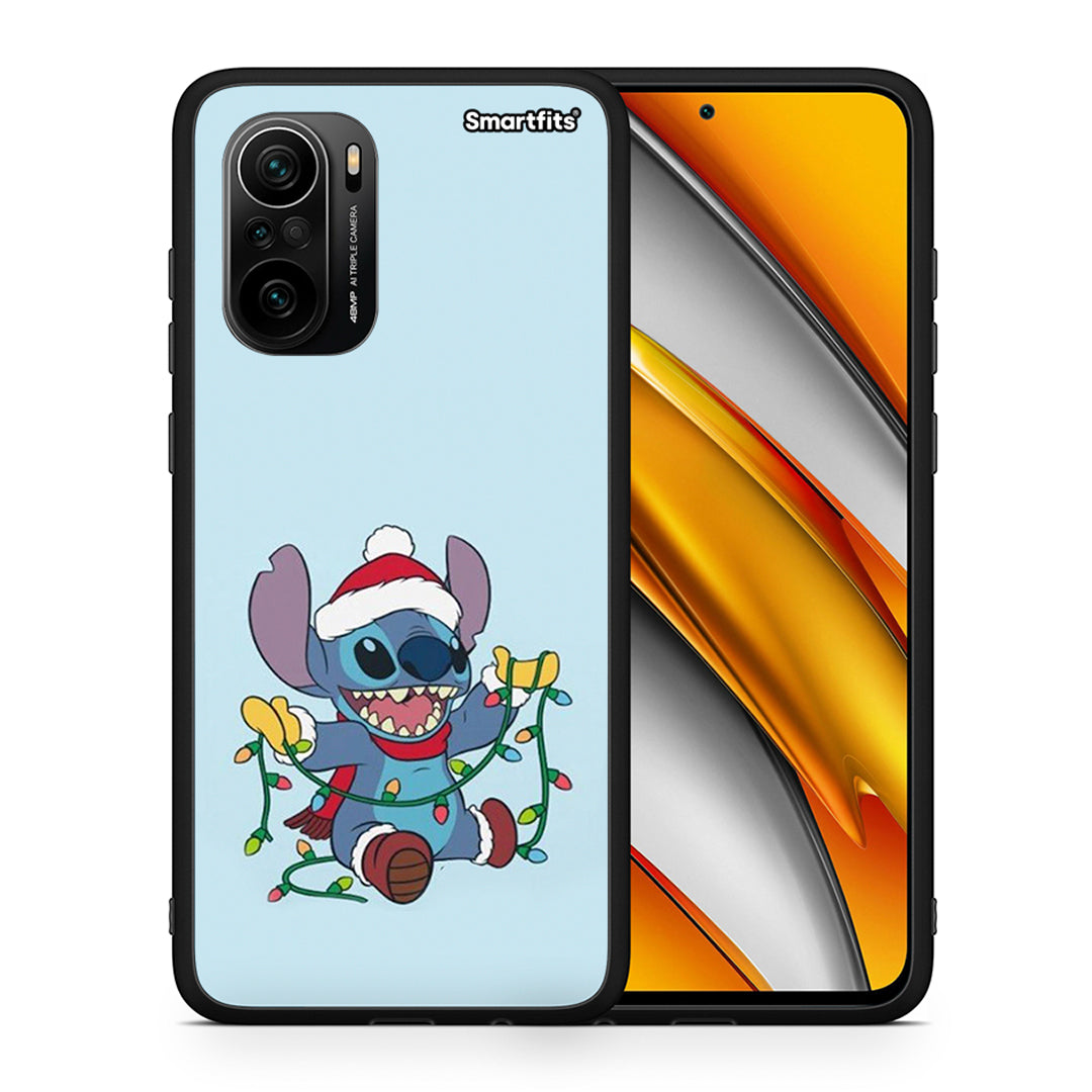 Θήκη Xiaomi Poco F3 Santa Stich από τη Smartfits με σχέδιο στο πίσω μέρος και μαύρο περίβλημα | Xiaomi Poco F3 Santa Stich case with colorful back and black bezels