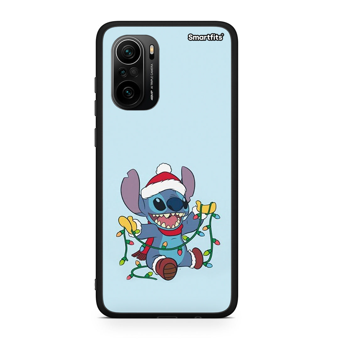 Xiaomi Poco F3 Santa Stich θήκη από τη Smartfits με σχέδιο στο πίσω μέρος και μαύρο περίβλημα | Smartphone case with colorful back and black bezels by Smartfits