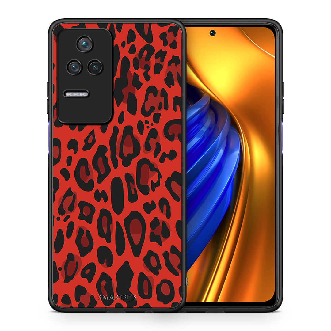 Θήκη Xiaomi Poco F4 / Redmi K40S Red Leopard Animal από τη Smartfits με σχέδιο στο πίσω μέρος και μαύρο περίβλημα | Xiaomi Poco F4 / Redmi K40S Red Leopard Animal case with colorful back and black bezels