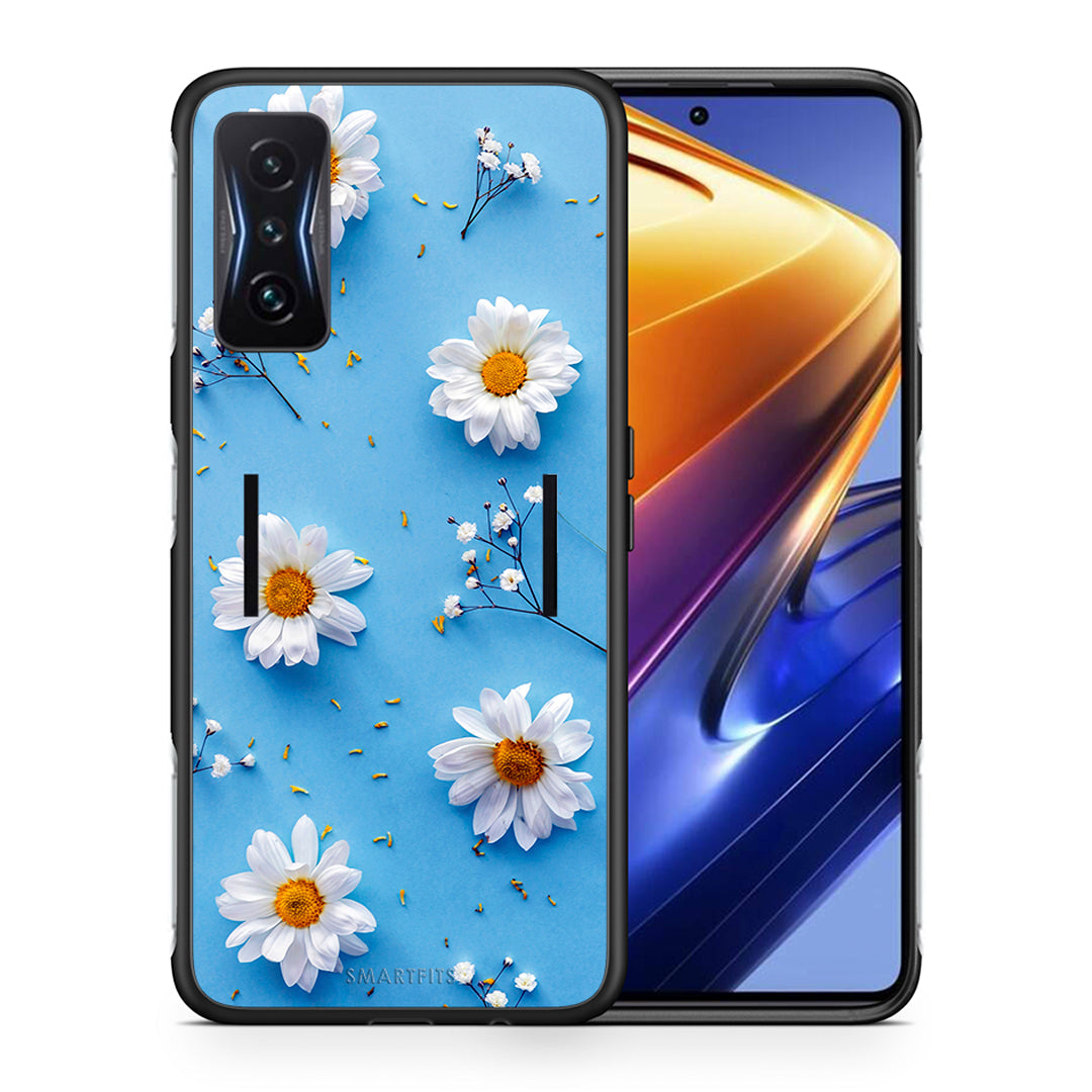 Θήκη Xiaomi Poco F4 GT Real Daisies από τη Smartfits με σχέδιο στο πίσω μέρος και μαύρο περίβλημα | Xiaomi Poco F4 GT Real Daisies case with colorful back and black bezels