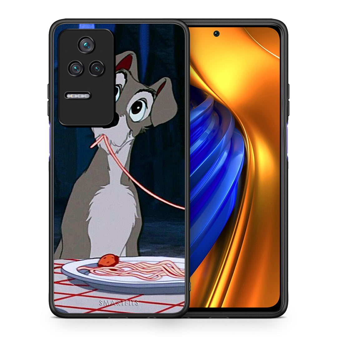 Θήκη Αγίου Βαλεντίνου Xiaomi Poco F4 / Redmi K40S Lady And Tramp 1 από τη Smartfits με σχέδιο στο πίσω μέρος και μαύρο περίβλημα | Xiaomi Poco F4 / Redmi K40S Lady And Tramp 1 case with colorful back and black bezels