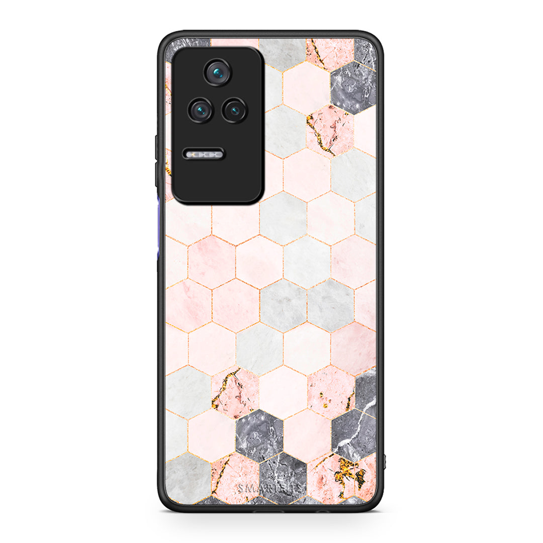 4 - Xiaomi Poco F4 / Redmi K40S Hexagon Pink Marble case, cover, bumper