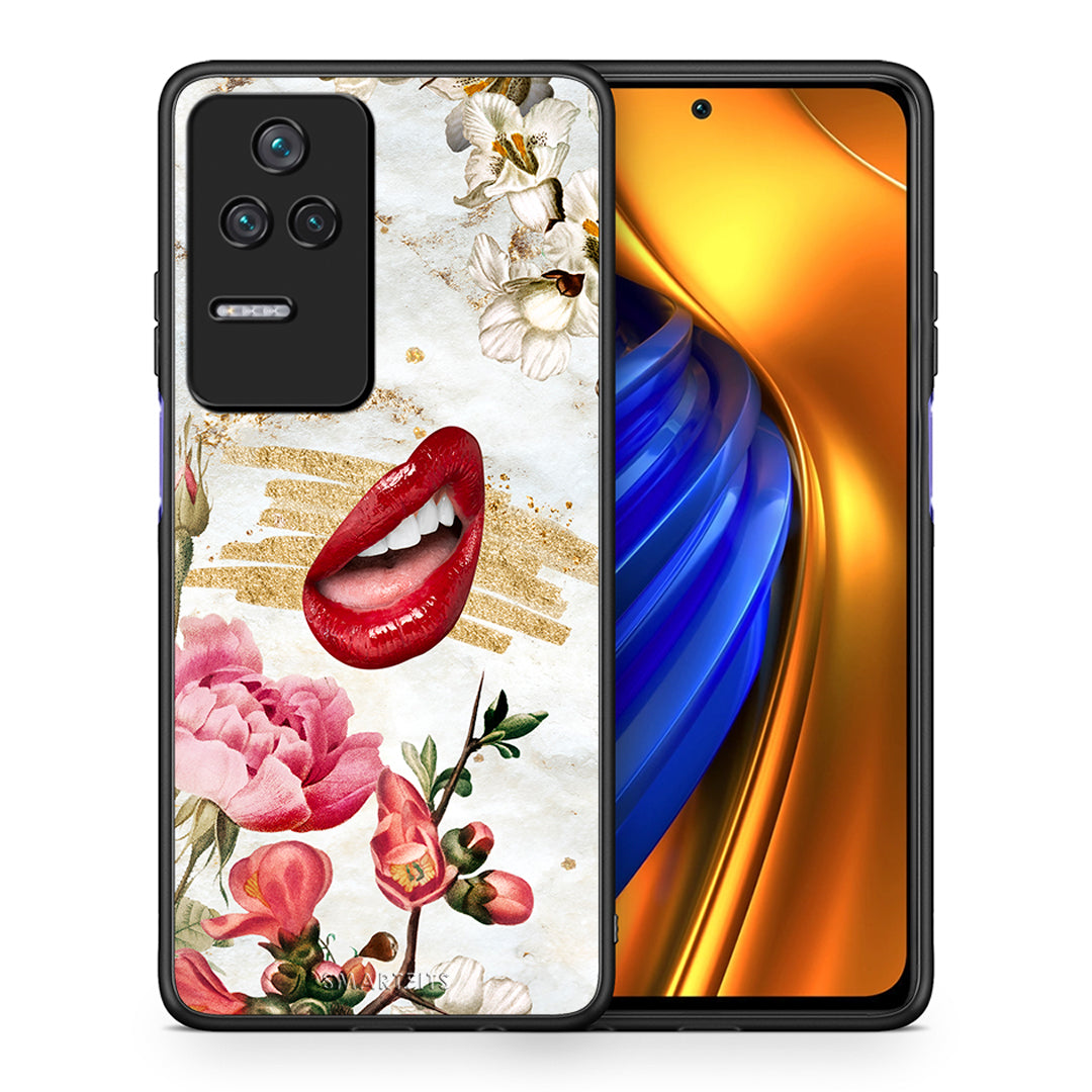 Θήκη Xiaomi Poco F4 / Redmi K40S Red Lips από τη Smartfits με σχέδιο στο πίσω μέρος και μαύρο περίβλημα | Xiaomi Poco F4 / Redmi K40S Red Lips case with colorful back and black bezels