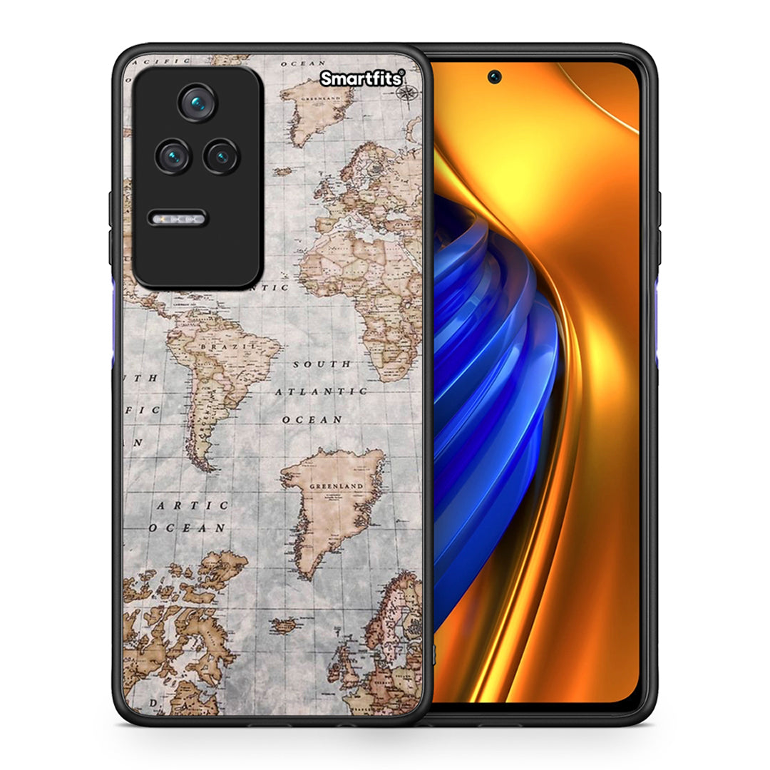 Θήκη Xiaomi Poco F4 / Redmi K40S World Map από τη Smartfits με σχέδιο στο πίσω μέρος και μαύρο περίβλημα | Xiaomi Poco F4 / Redmi K40S World Map case with colorful back and black bezels