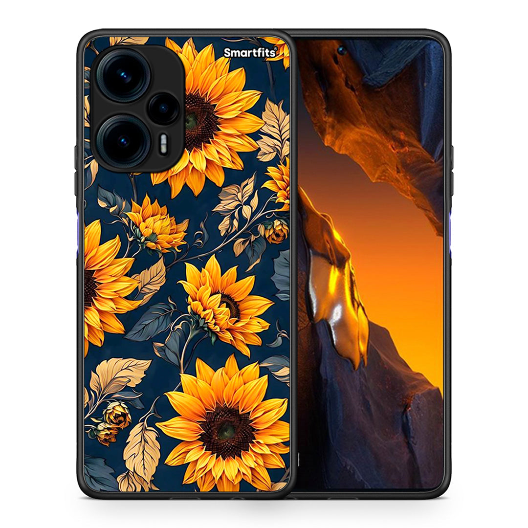 Θήκη Xiaomi Poco F5 5G Autumn Sunflowers από τη Smartfits με σχέδιο στο πίσω μέρος και μαύρο περίβλημα | Xiaomi Poco F5 5G Autumn Sunflowers Case with Colorful Back and Black Bezels
