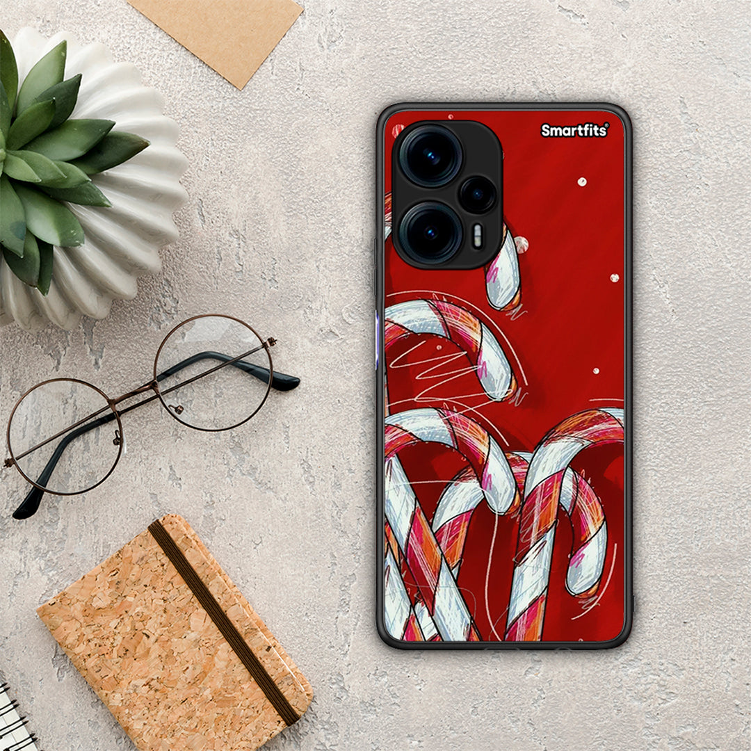 Θήκη Xiaomi Poco F5 5G Candy Cane από τη Smartfits με σχέδιο στο πίσω μέρος και μαύρο περίβλημα | Xiaomi Poco F5 5G Candy Cane Case with Colorful Back and Black Bezels