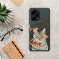 Thumbnail for Θήκη Xiaomi Poco F5 5G Cat Goldfish από τη Smartfits με σχέδιο στο πίσω μέρος και μαύρο περίβλημα | Xiaomi Poco F5 5G Cat Goldfish Case with Colorful Back and Black Bezels