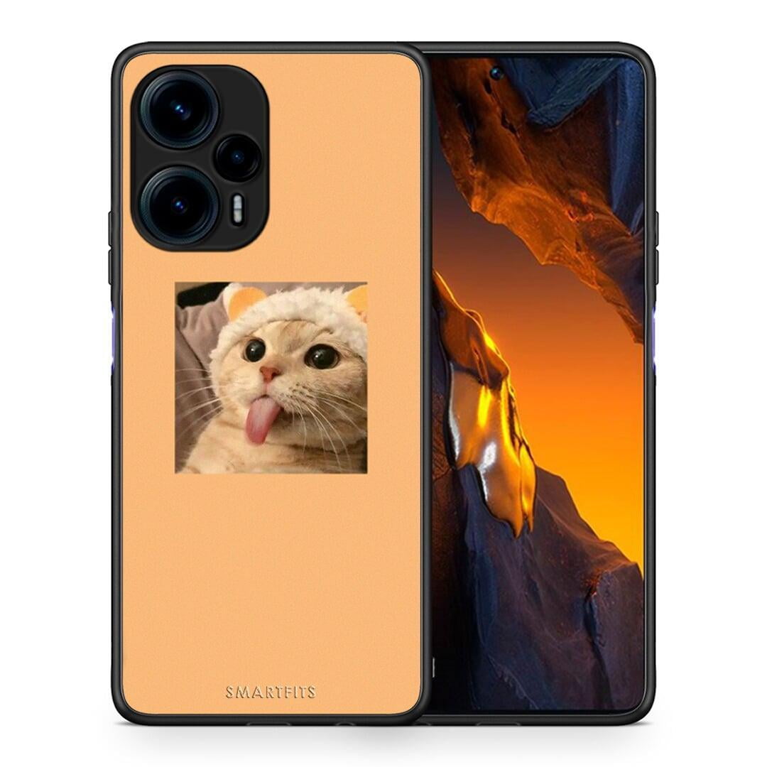 Θήκη Xiaomi Poco F5 5G Cat Tongue από τη Smartfits με σχέδιο στο πίσω μέρος και μαύρο περίβλημα | Xiaomi Poco F5 5G Cat Tongue Case with Colorful Back and Black Bezels