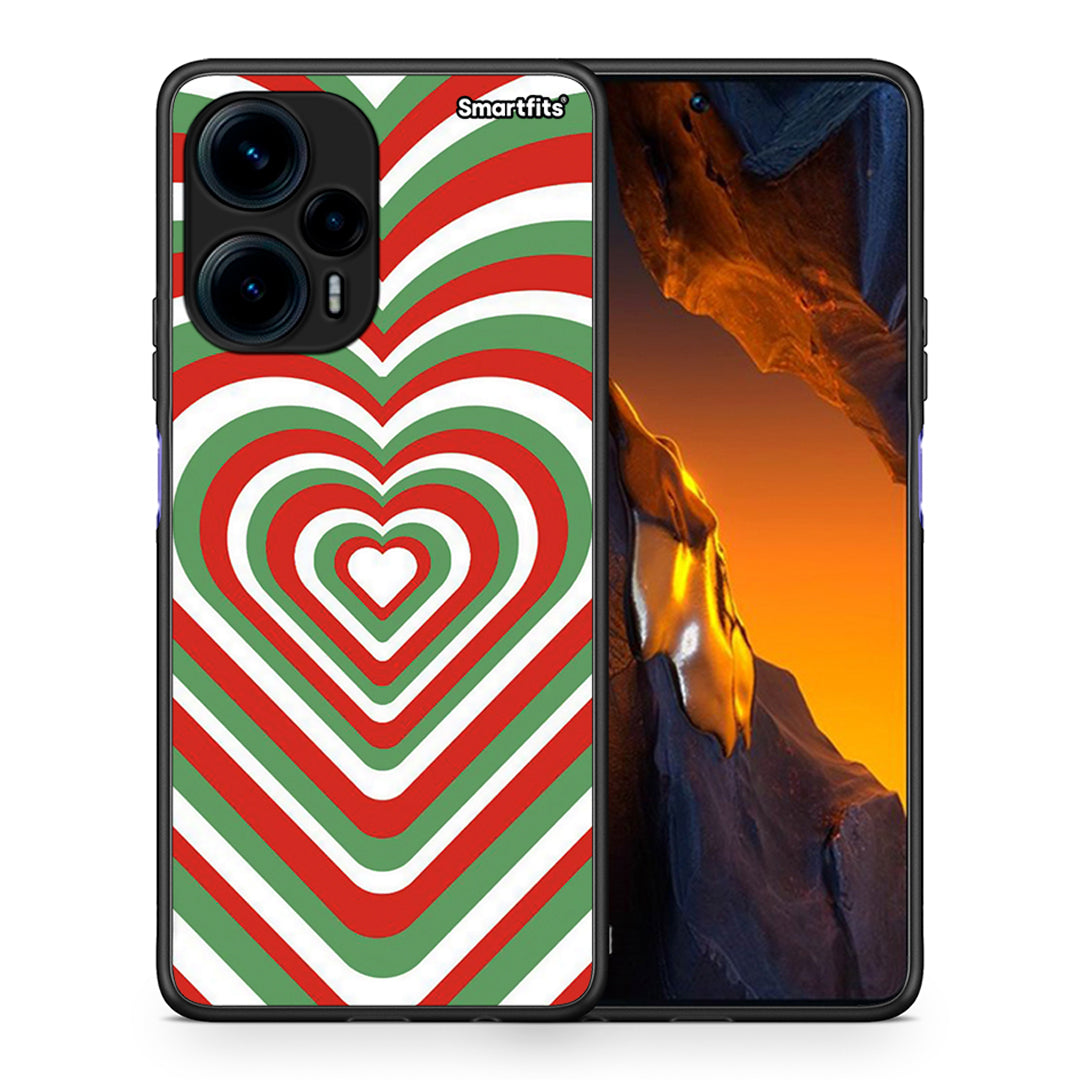 Θήκη Xiaomi Poco F5 5G Christmas Hearts από τη Smartfits με σχέδιο στο πίσω μέρος και μαύρο περίβλημα | Xiaomi Poco F5 5G Christmas Hearts Case with Colorful Back and Black Bezels