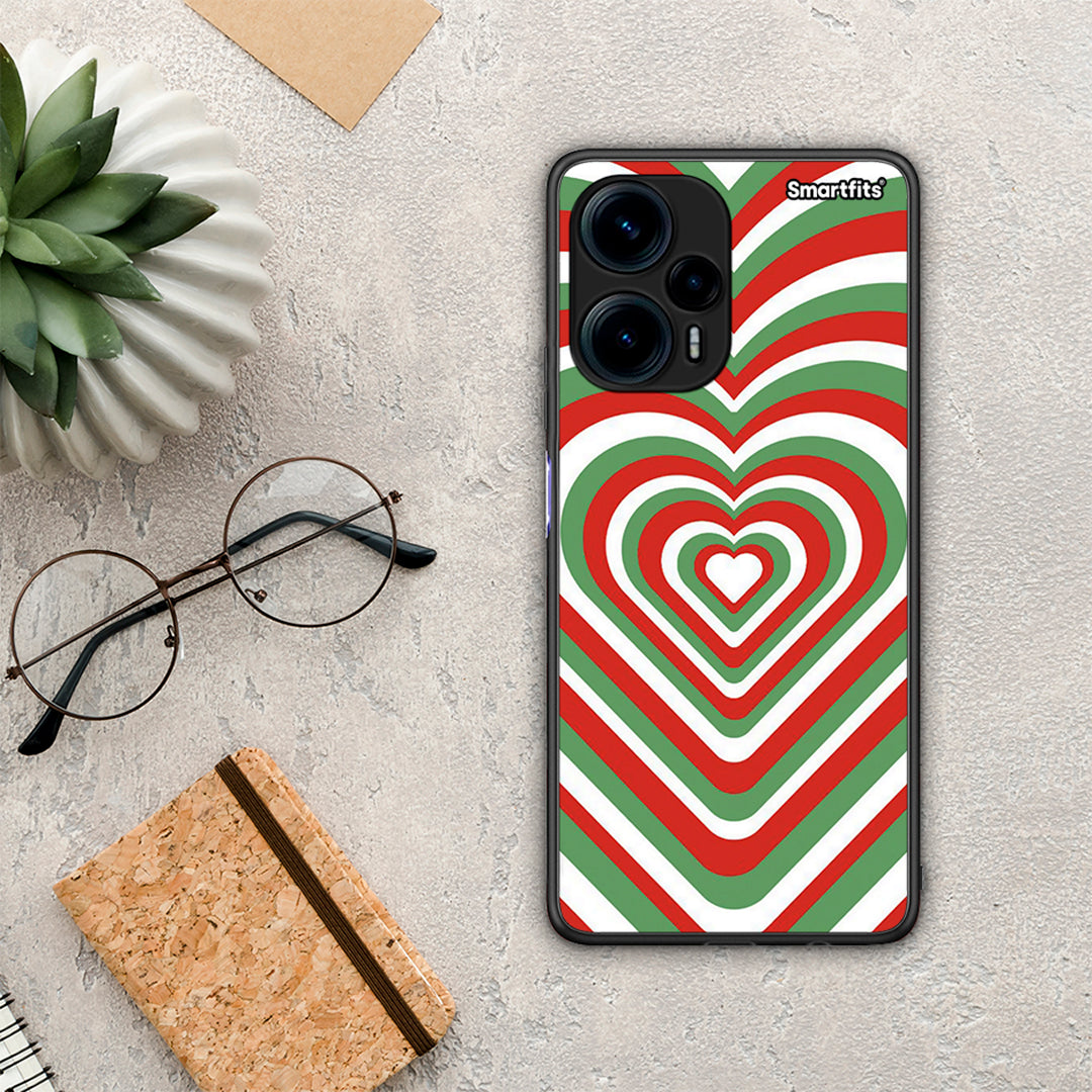 Θήκη Xiaomi Poco F5 5G Christmas Hearts από τη Smartfits με σχέδιο στο πίσω μέρος και μαύρο περίβλημα | Xiaomi Poco F5 5G Christmas Hearts Case with Colorful Back and Black Bezels