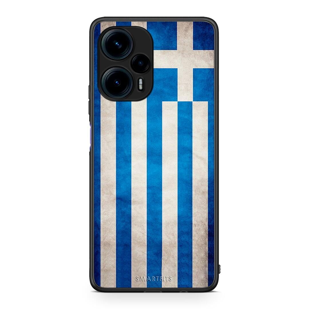 Θήκη Xiaomi Poco F5 5G Flag Greek από τη Smartfits με σχέδιο στο πίσω μέρος και μαύρο περίβλημα | Xiaomi Poco F5 5G Flag Greek Case with Colorful Back and Black Bezels