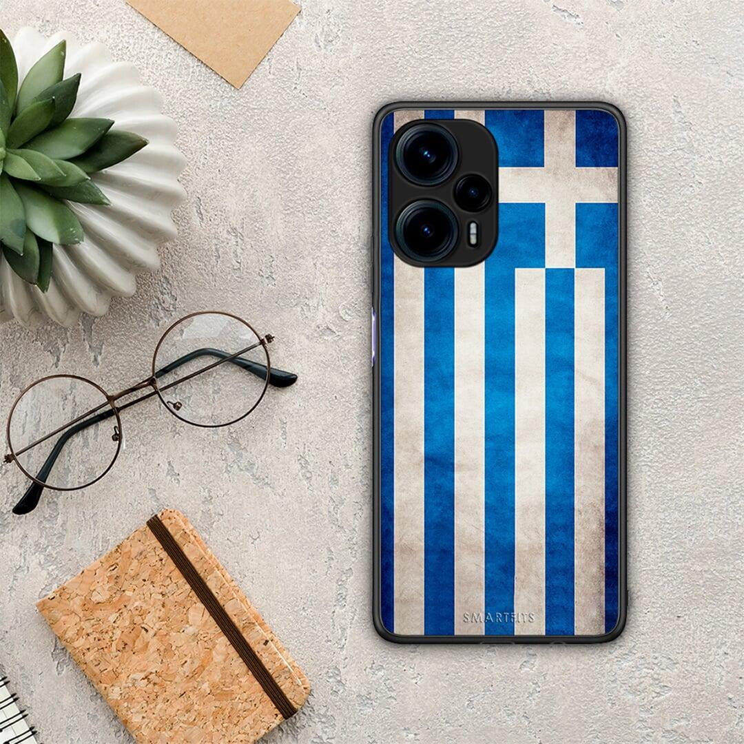 Θήκη Xiaomi Poco F5 5G Flag Greek από τη Smartfits με σχέδιο στο πίσω μέρος και μαύρο περίβλημα | Xiaomi Poco F5 5G Flag Greek Case with Colorful Back and Black Bezels