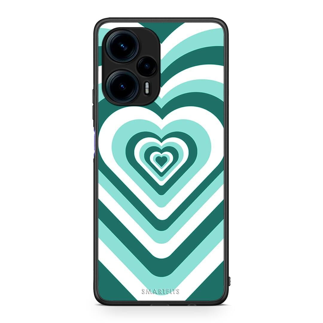Θήκη Xiaomi Poco F5 5G Green Hearts από τη Smartfits με σχέδιο στο πίσω μέρος και μαύρο περίβλημα | Xiaomi Poco F5 5G Green Hearts Case with Colorful Back and Black Bezels