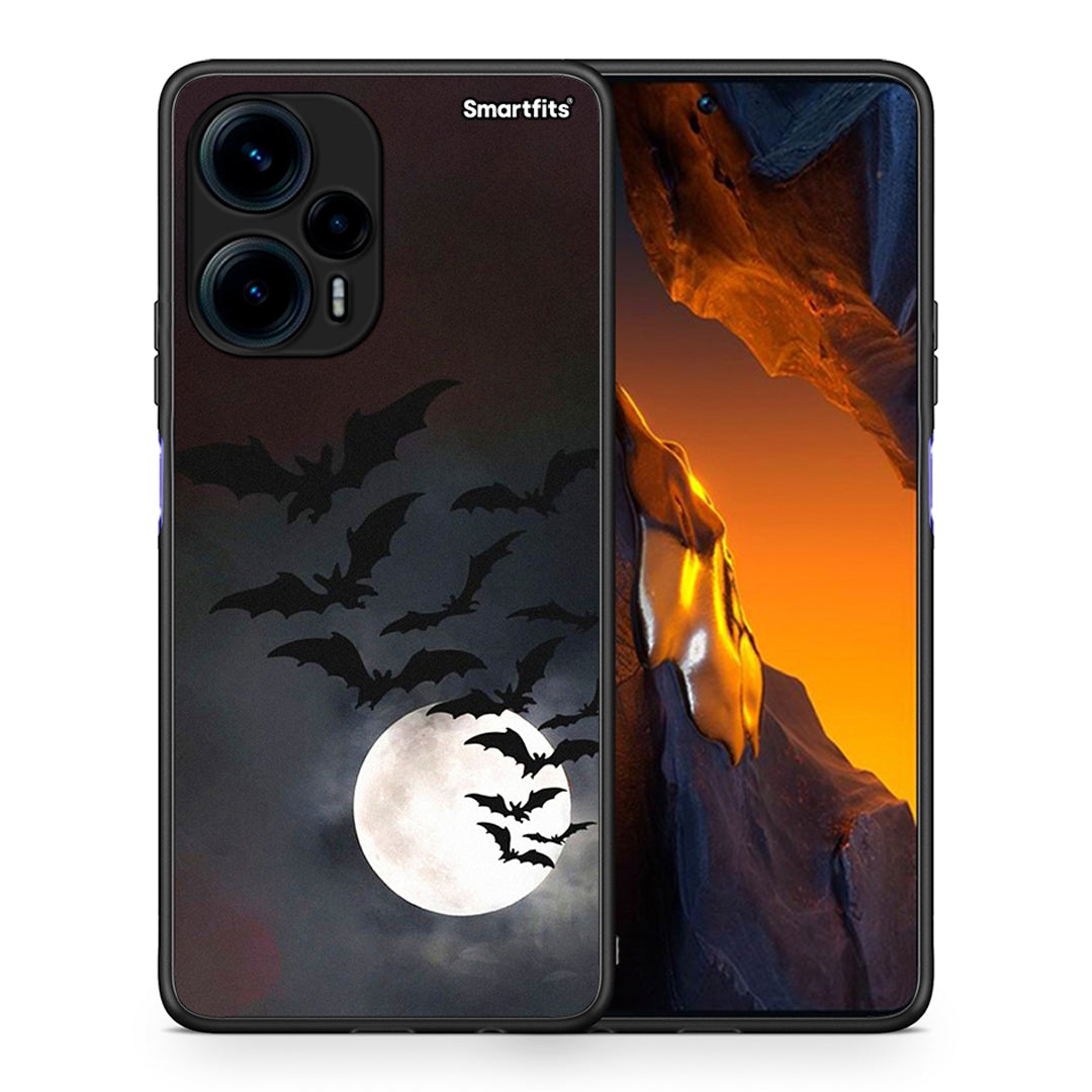 Θήκη Xiaomi Poco F5 5G Halloween Bat Night από τη Smartfits με σχέδιο στο πίσω μέρος και μαύρο περίβλημα | Xiaomi Poco F5 5G Halloween Bat Night Case with Colorful Back and Black Bezels