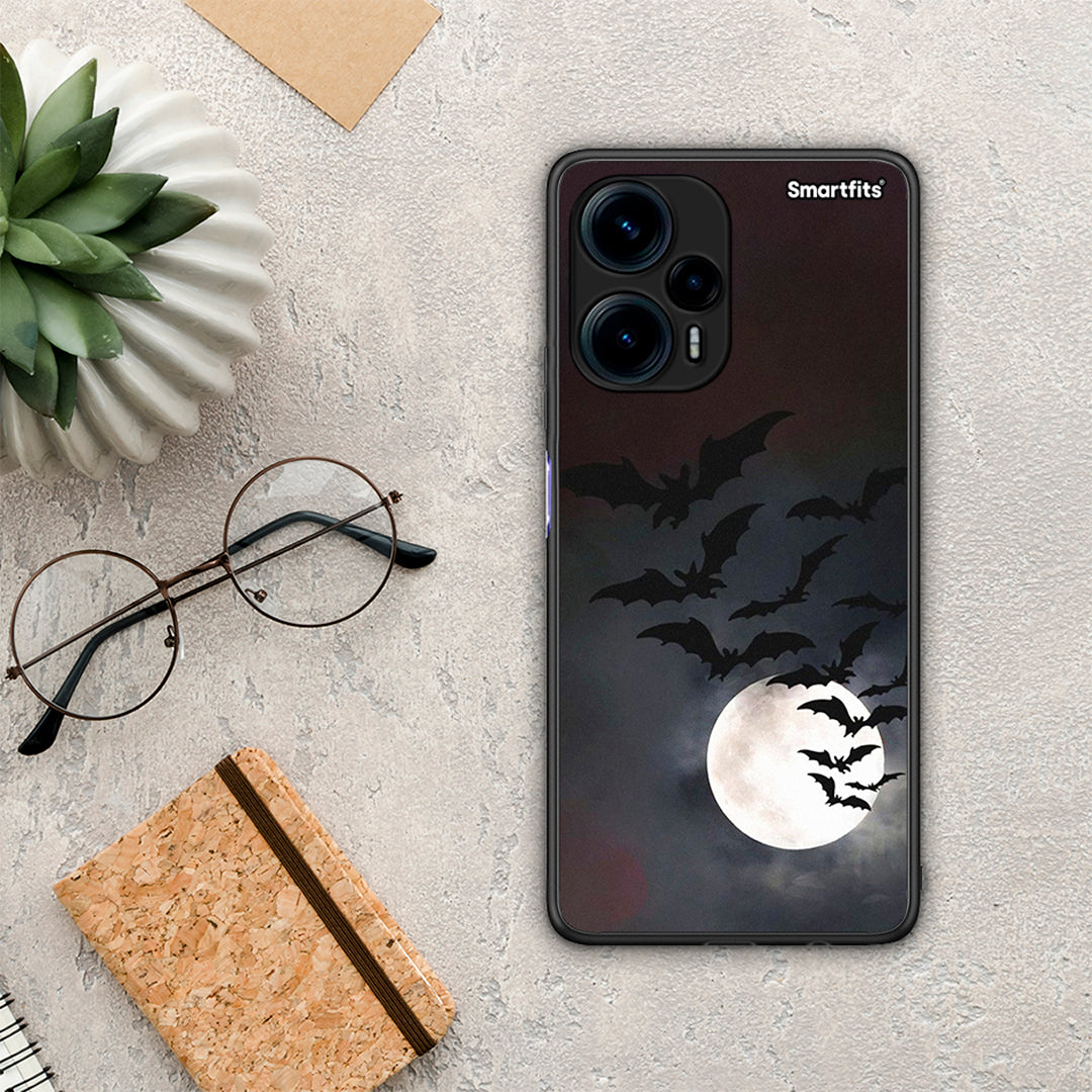 Θήκη Xiaomi Poco F5 5G Halloween Bat Night από τη Smartfits με σχέδιο στο πίσω μέρος και μαύρο περίβλημα | Xiaomi Poco F5 5G Halloween Bat Night Case with Colorful Back and Black Bezels