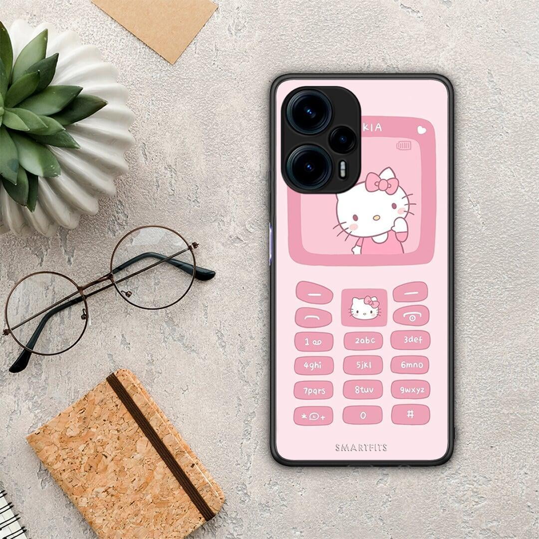 Θήκη Xiaomi Poco F5 5G Hello Kitten από τη Smartfits με σχέδιο στο πίσω μέρος και μαύρο περίβλημα | Xiaomi Poco F5 5G Hello Kitten Case with Colorful Back and Black Bezels