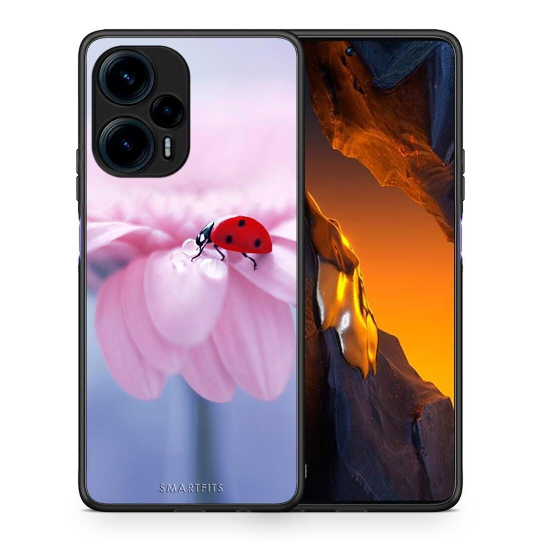 Θήκη Xiaomi Poco F5 5G Ladybug Flower από τη Smartfits με σχέδιο στο πίσω μέρος και μαύρο περίβλημα | Xiaomi Poco F5 5G Ladybug Flower Case with Colorful Back and Black Bezels