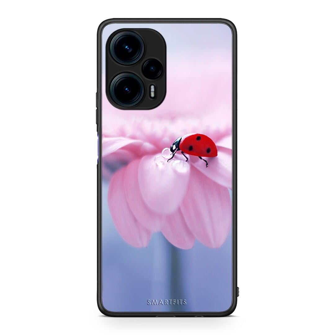 Θήκη Xiaomi Poco F5 5G Ladybug Flower από τη Smartfits με σχέδιο στο πίσω μέρος και μαύρο περίβλημα | Xiaomi Poco F5 5G Ladybug Flower Case with Colorful Back and Black Bezels